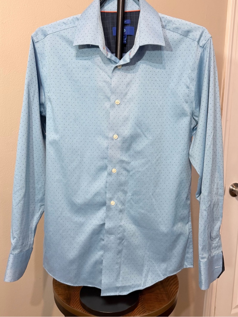 Egara Men's Non-Iron Slim Fit Blue with abstract dots Size M Date Night